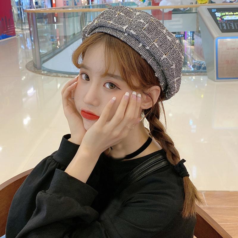 

HT3295 Berets for Women Vintage Artist Painter Octagonal Hat Ladies Cute Sweet Spring Autumn Plaid Beret Hat Female Women Berets1, White