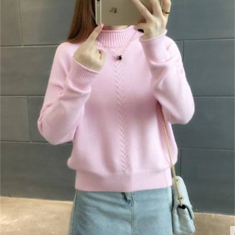 

2021 New Autumn Winter Cashmere Cotton Blended Turtleneck Pullover Women Thickening All-match Pull Femme Basic Sweater 35u9, Black