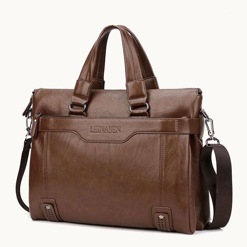 

New Men Business Laptop Bag PU Leather Hand Briefcase Large Capacity Male Shoulder Cross Body Travel Handbag Bags Man Tote Pack1, Black