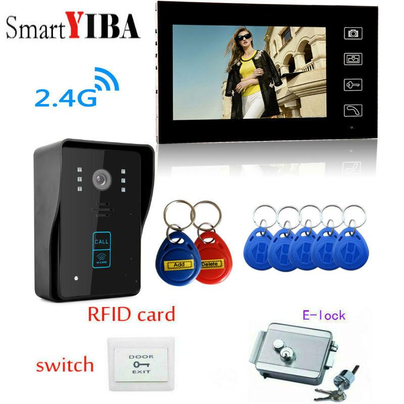 

SmartYIBA wireless video intercom doorbell camera system 7 inches 2.4 g wireless camera security system ID card open