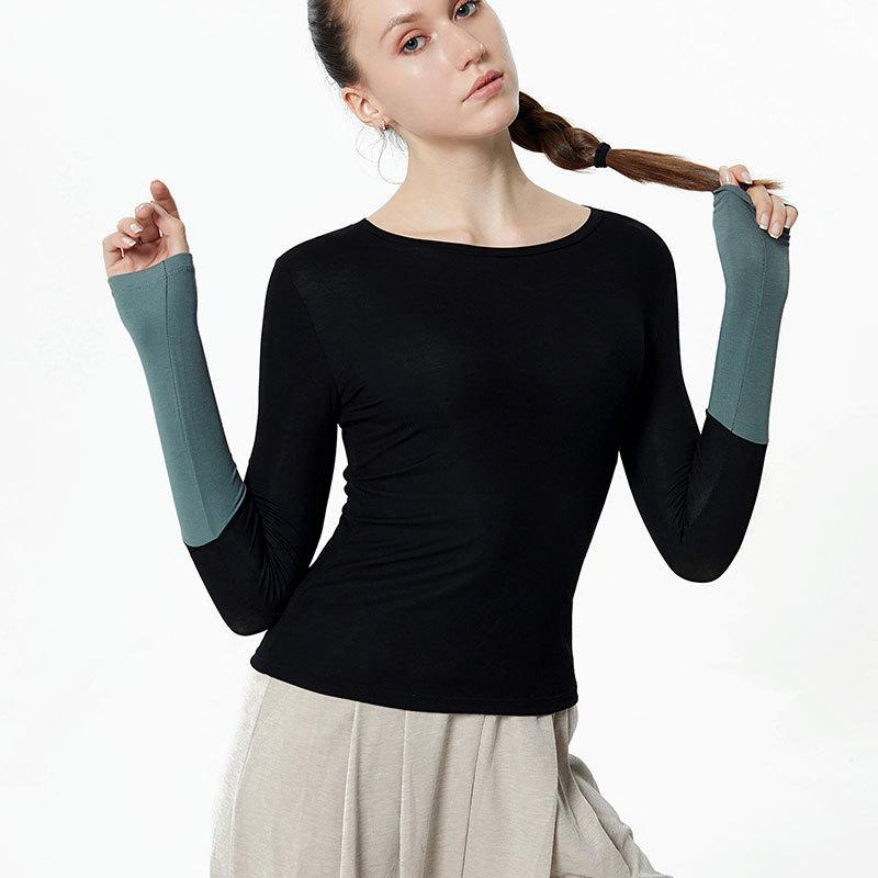 

Women Hit Color Patchwork Yoga Shirts Elastic Slim Long Sleeve Sport T-shirt Quick Dry Gym Fitness Running Tops Sweatshirt Femme, Jm-cx20-259 black