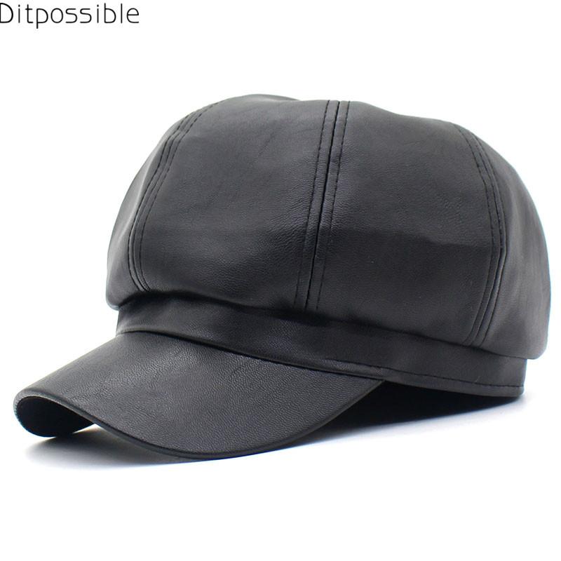 

Ditpossible vintage pu caps black beret hat women newsboy cap casquette gorras visor berets hats