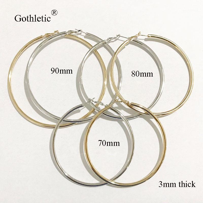 

Gold/Rhodium Color 3MM Thick Copper Hoop Earrings 70/80/90MM Big Minimalist Round Circle Earrings for Women Fashion Jewelry1