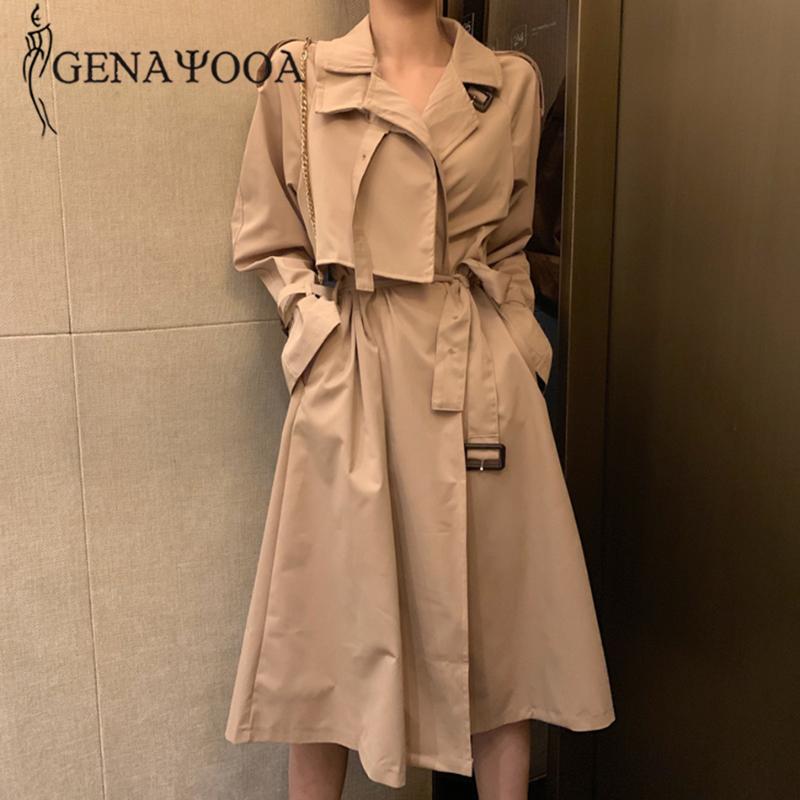 

Genayooa Winter Women Casual Trench Long Sleeve Streetwear Women Long Trench Coat With Belt High Quality Women's Windbreaker, Khaki