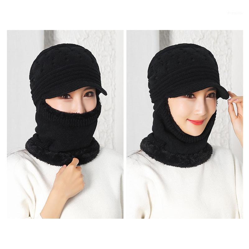 

Women Bib Beanie Hat Adult One-piece Bobble Scarf Mask Set Men Knitted Winter Thick Warm Windproof Snow Ski Cap Casquette #YJ1, 1pc