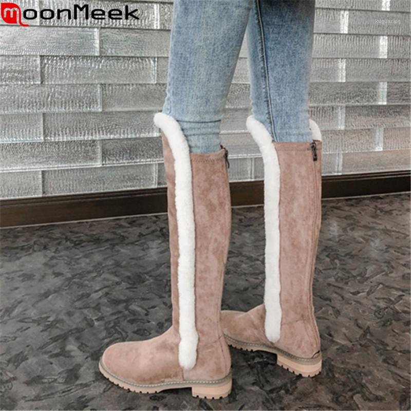 

MoonMeek 2020 Hot sale new brand low heel round toe women boots high quality winter keep warm black apricot knee high boots1
