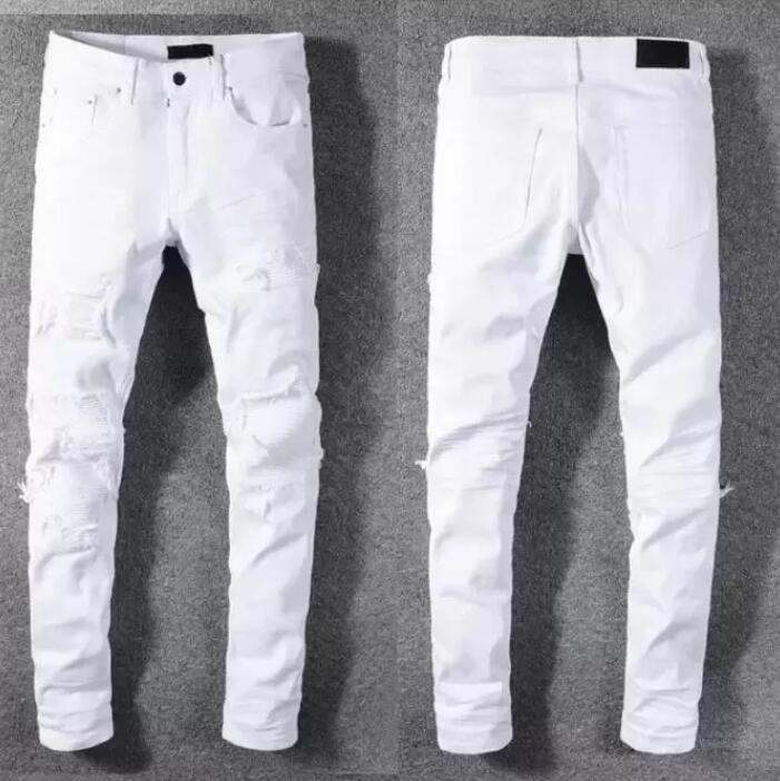 

Luxurys Designer Mens Jeans Famous Dasual Design Slim-leg White Embroidery Snake Motorcycle summer trousers pencil pantsSize 29-40