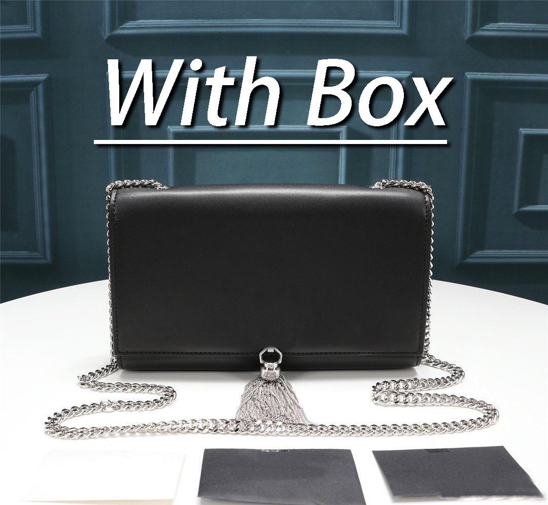 

with box New fashion luxury designer women's handbag high quality smooth leather ten font tassel flip Bag Leather Black Purse Handbag, Red
