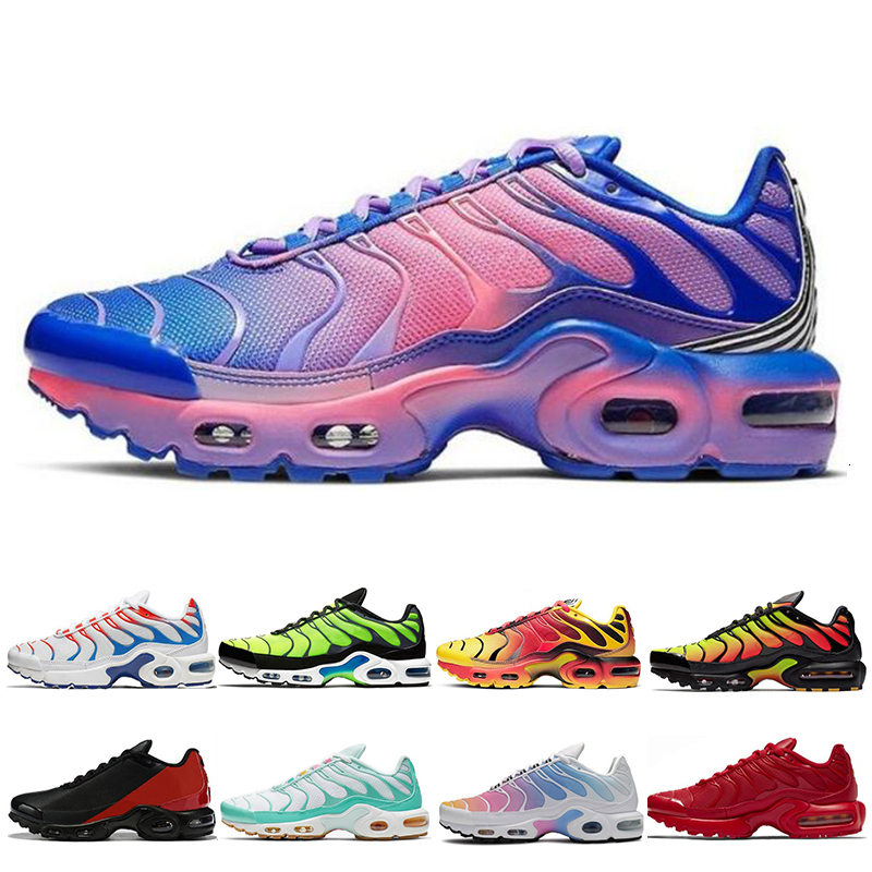 

2020 NEW tn plus Men Shoes fade blue hero volt Triple White Black vibrant tropical mens trainers sports sneakers size 40-45, Triple white 36-46