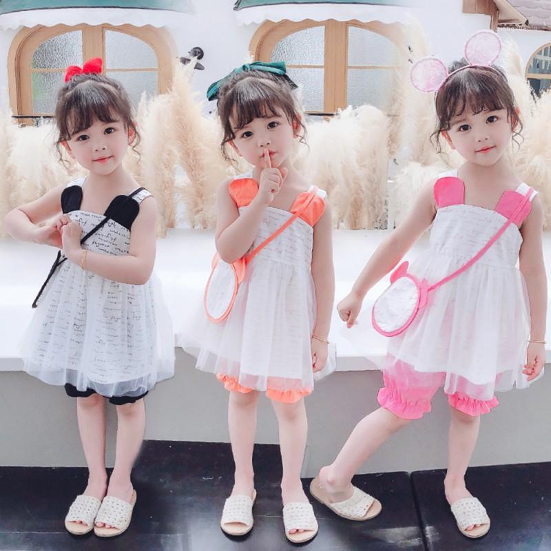

Sweet Girls Clothes Summer Gauze Top+Shorts+Bags 3pcs Kids Clothes Princess solid color New1