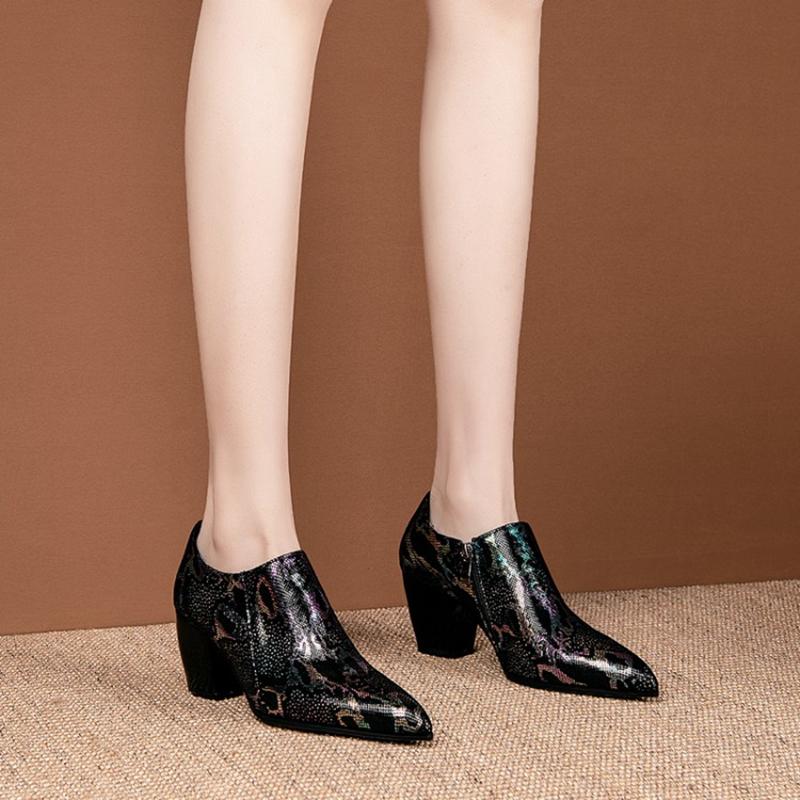 

Elegant Spring autumn Fashion Genuine Leather Women Pumps Thick High Heel Deep Mouth party wedding Shoes plus size 33-50 YM-8, Black