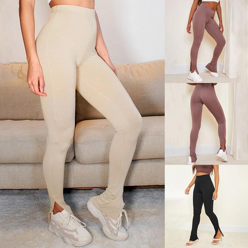 

Women' Solid Color Casual Split Sweatpants Mid-Waist Sexy Fashion Gym Slim Jogging, Black