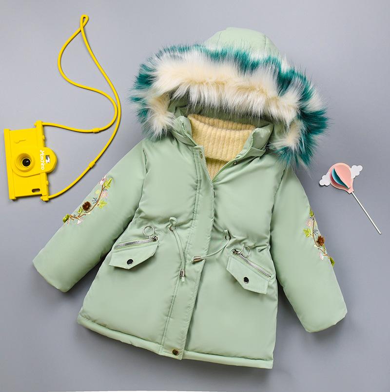 

girls winter baby clothing floral jackets and coats 2020 hoodie faux fur collar 4 years old, Black