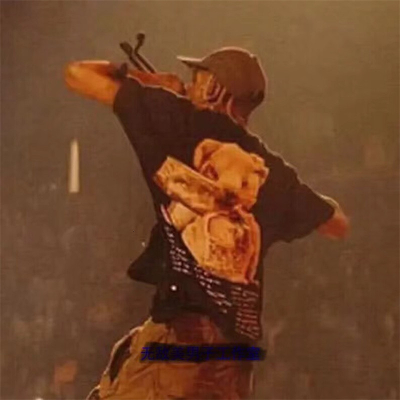 

2021 New Men Women Brown Bear Travis Scott Top Tees Streetwear Kanye Astroworld T-shirt K8xu
