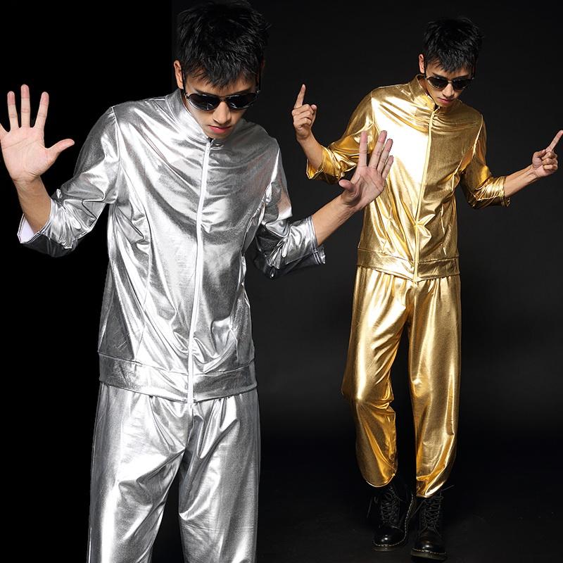 

DS Nightclub Jazz Dance Set Street Dance Costume HIPHOP Hip Hop Bar DJ Stage Performance Costume Male, Gold