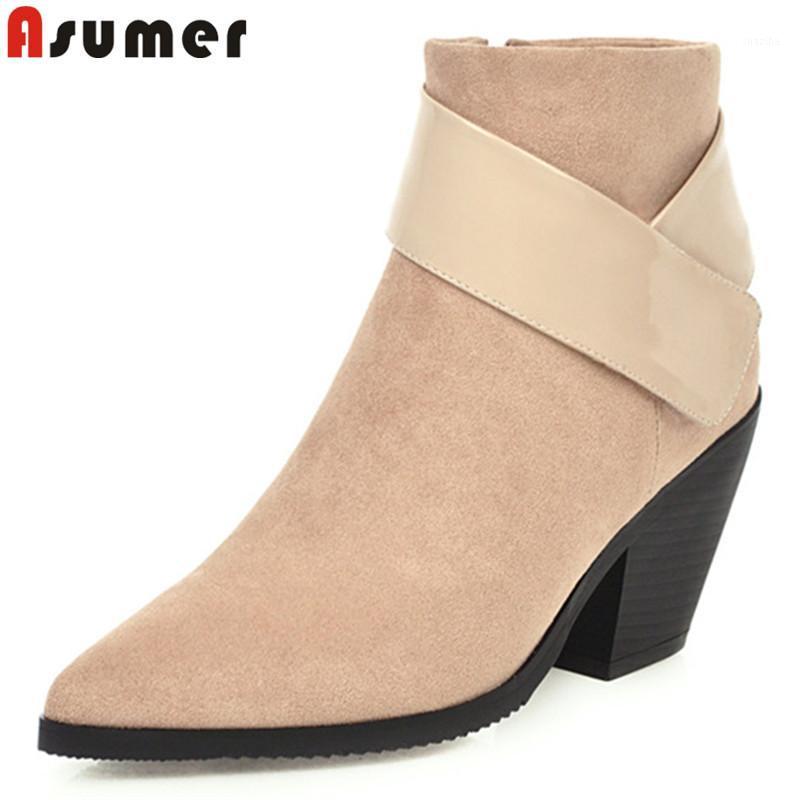 

ASUMER large size 34-46 fashion ankle boots for women pointed toe zip autumn winter boots wedges ladies prom 2020 new1, Black