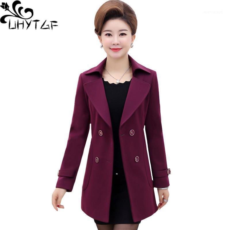 

UHYTGF 2020 New spring autumn trench coat for women Double-breasted Ladies Plus size outerwear Mid-length windbreaker coats 13261, Creamy-white