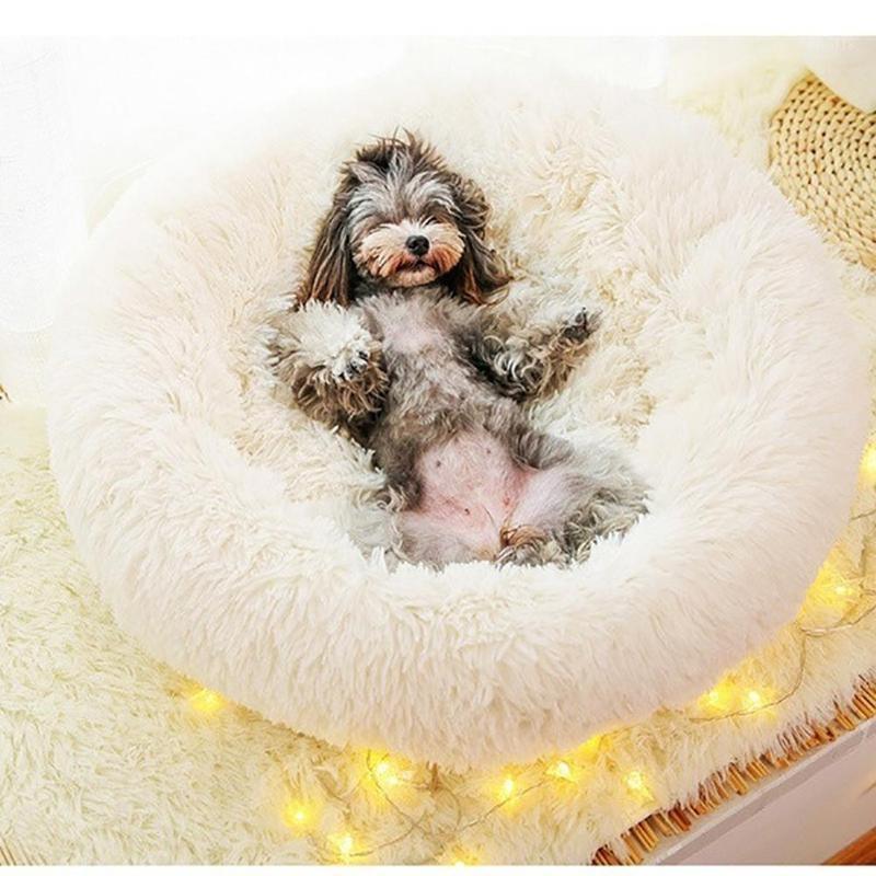 

Pet Dog Bed Cute Round Macarons Shape Long Plush Pet Nest Mat for Cat Dog Sleeping house1, Blue