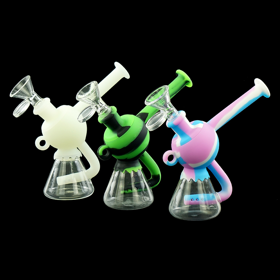 

Glass bong silicone water pipes bubbler smoking pipe hookah bongs tobacco dab rig mix color