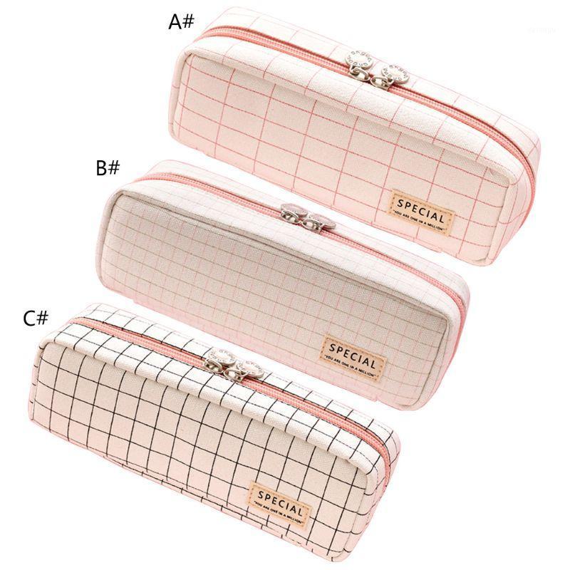 

Pencil Case Grid Pencil Pouch with 3 Compartments Bag for Office Students DXAB1