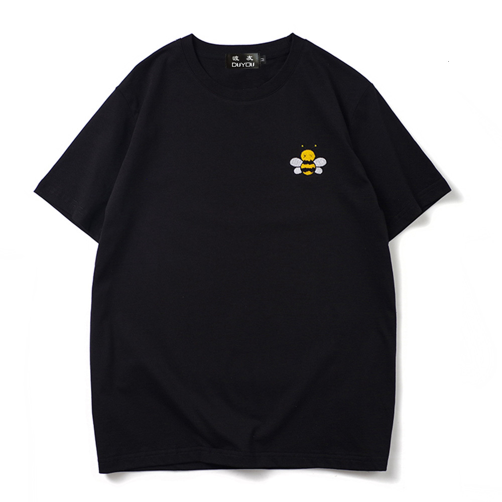 

Embroidered Plush Bee Cotton Short Sleeve Men's Cartoon Parttern T-shirt Women Shirts|streetwear K90c, Black