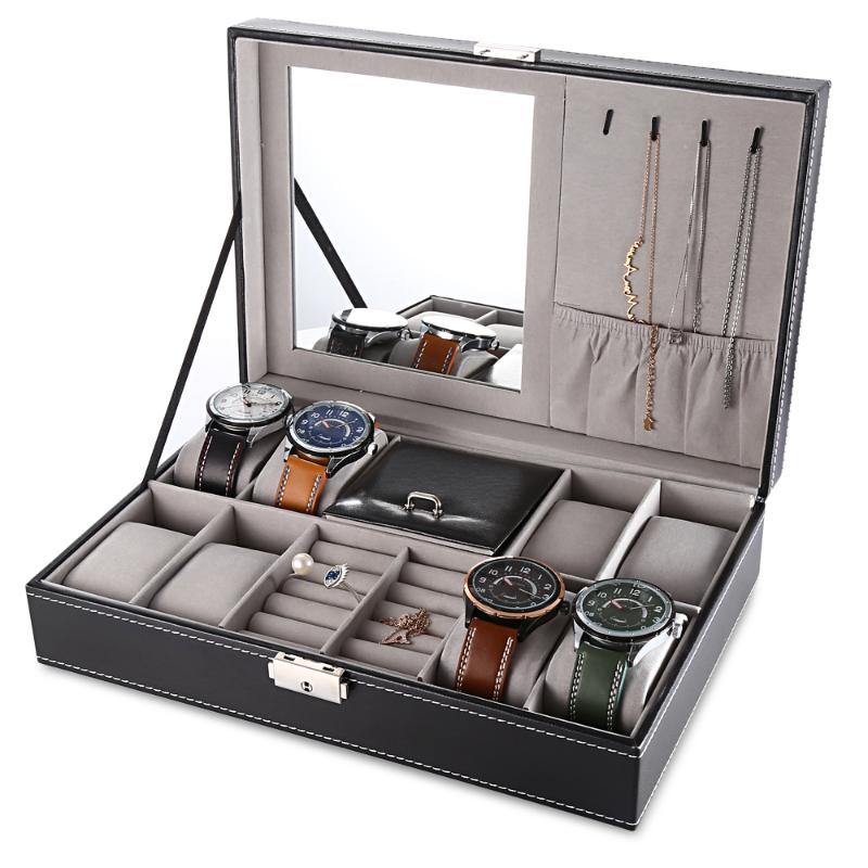 

High Quality 8 Grid Slots Watch Display PU Leather Box Multifunctional Jewelry Case Storage Organizer Watches Boxes Square Box