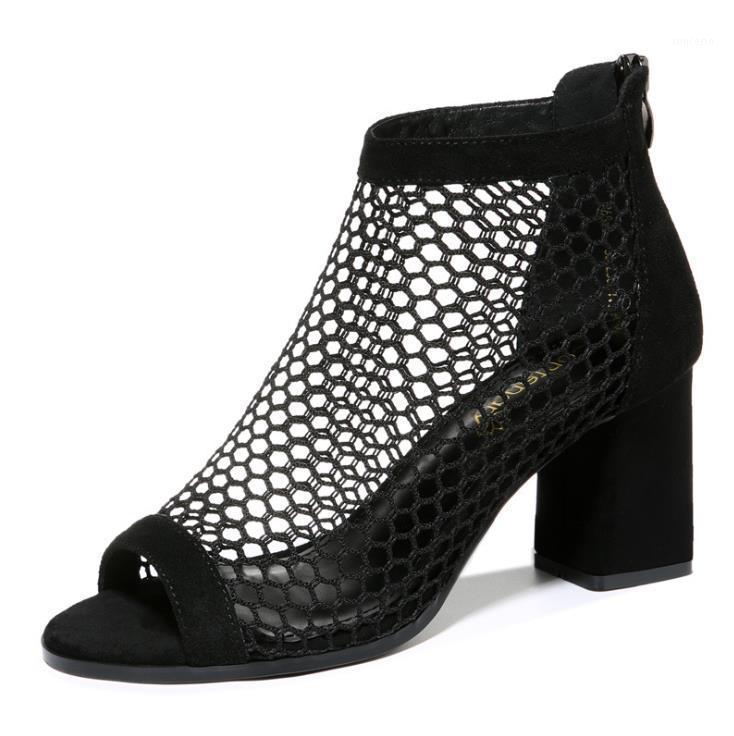 

2020 new summer High heels Thick-heeled leopard-print women's sandals wear fashion high-heeled women's shoes mesh shoes1, Black