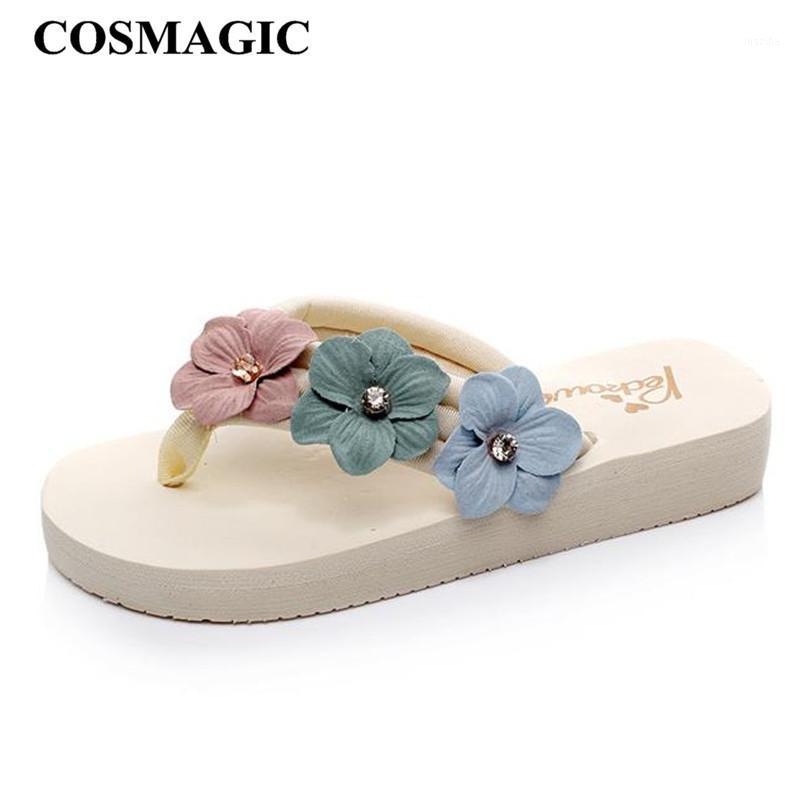 

COSMAGIC Fashion Flower Flip Flops Slipper 2020 New Women Summer Casual Beach Handmade Waterproof Sweet Slides Flat With1, Beige