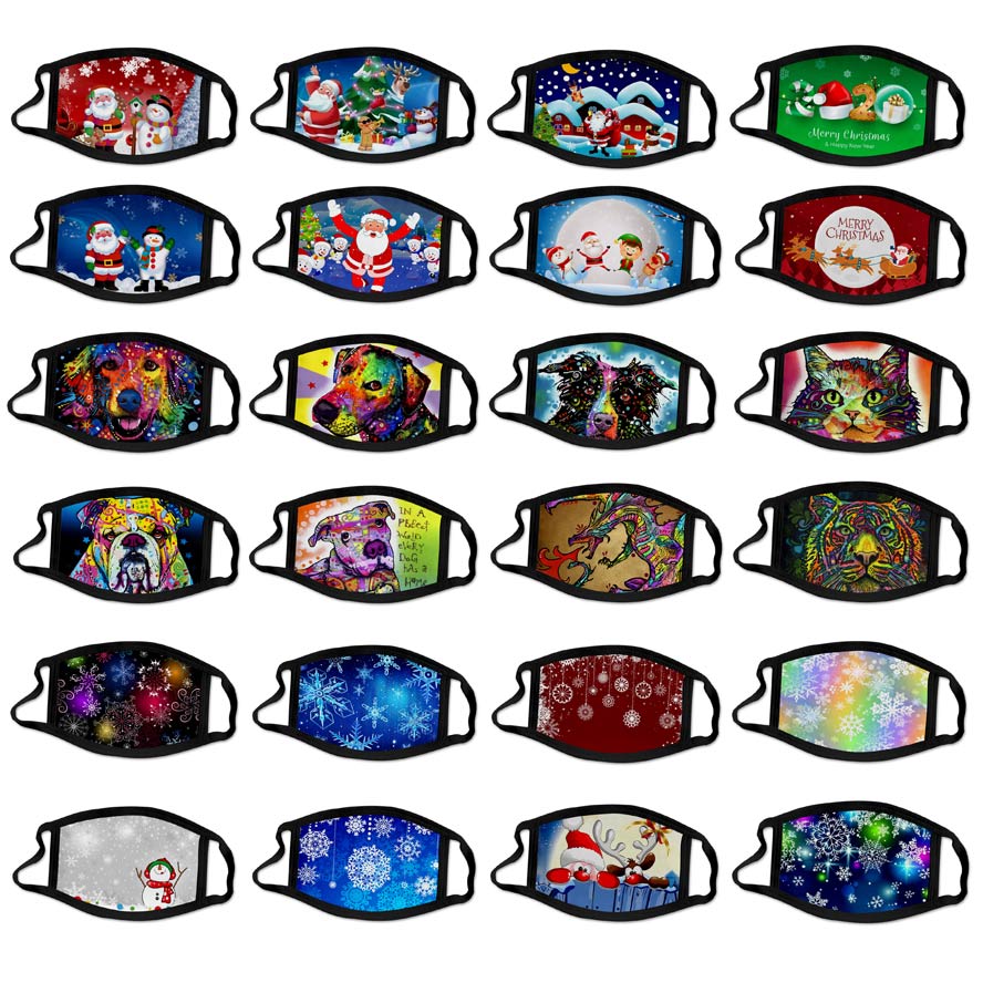 

2020 Christmas face mask fashion face masks men women Snowflake Animal Oil Painting 3D Masks Dustproof and Anti-smog Printing Masks