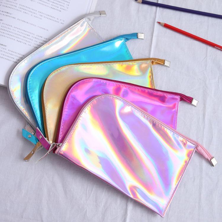 

Fashion Laser Lovely Bright Women Cosmetic Bags Cases 2020 New Arrival Female Casual Zipper Cute PU Leather Bags, Blue