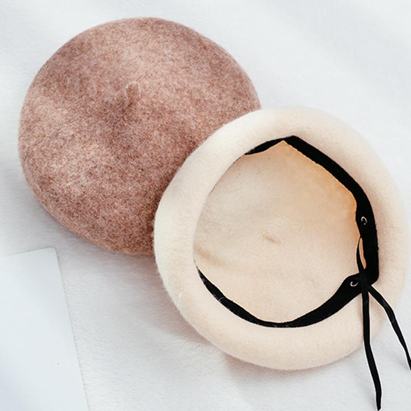 

New Fashion Solid Color Warm Wool Winter Thin Wool Women Girl Beret French Artist Beanie Hat Cap For Female