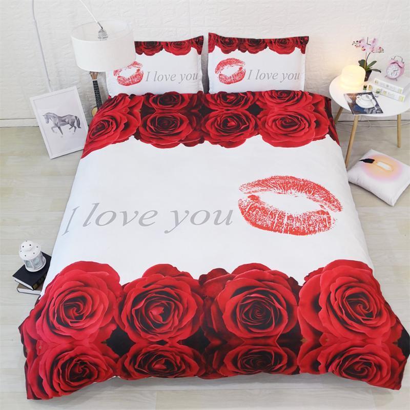 

Romantic Rose Heart 3D Bedding Set Girls Duvet Cover Pillowcase Bedclothes Wedding Decor King Size Bed Cover Set for Couple Bed1, No-2