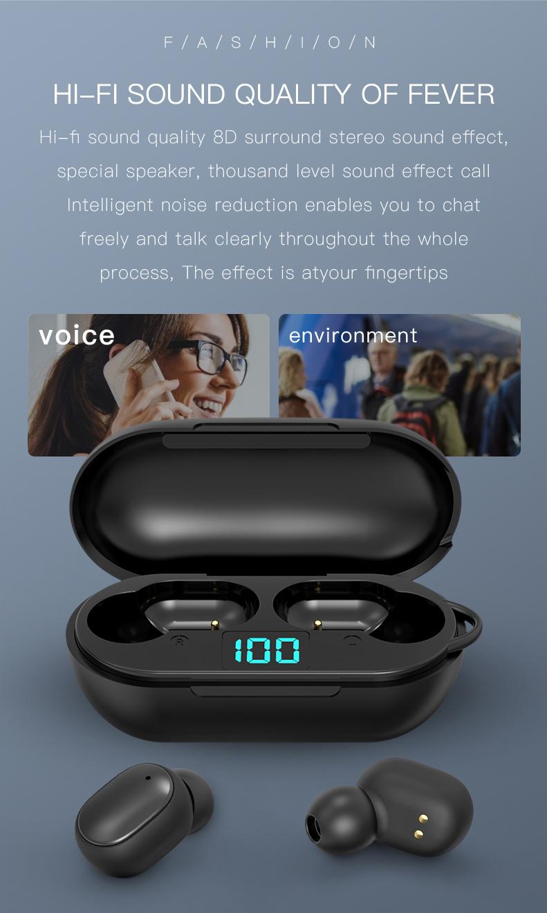 

Wireless Bluetooth Headset LED Earphones TWS With Microphone Sport Headset Noise Cancel Mini Earphone, Black