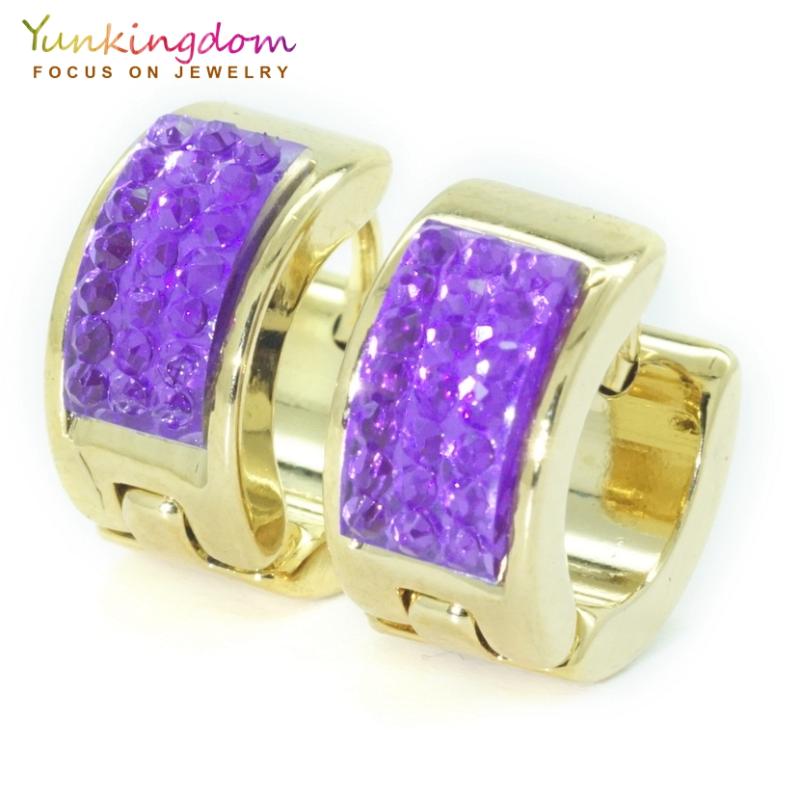 

Yunkingdom fashion earring purple crystal zircon elegant hoop earrings for women stainless steel jewelry UE0188