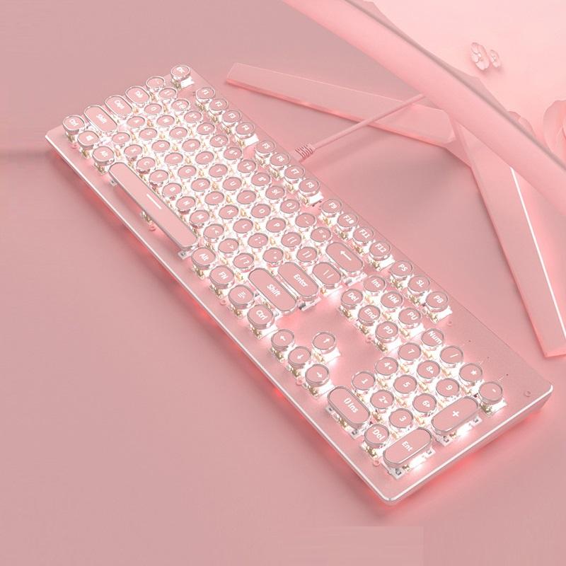 

Pink Wireless Gaming Keyboard Macro Programming Mechanical Keyboard 104 Keycaps No Punch with Green Axis Punk