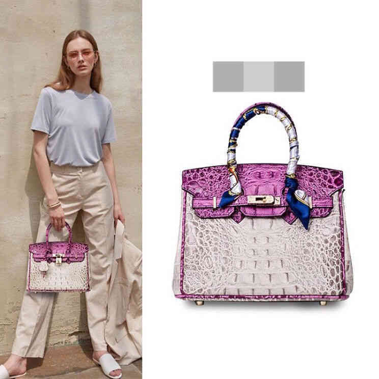 

Hi & Tag Custom Crocodile Pattern Color Matching Platinum Bag Real Leather Bag 2021 New Versatile Atmospheric One Shoulder Messenger Hand, 30 grey (large)