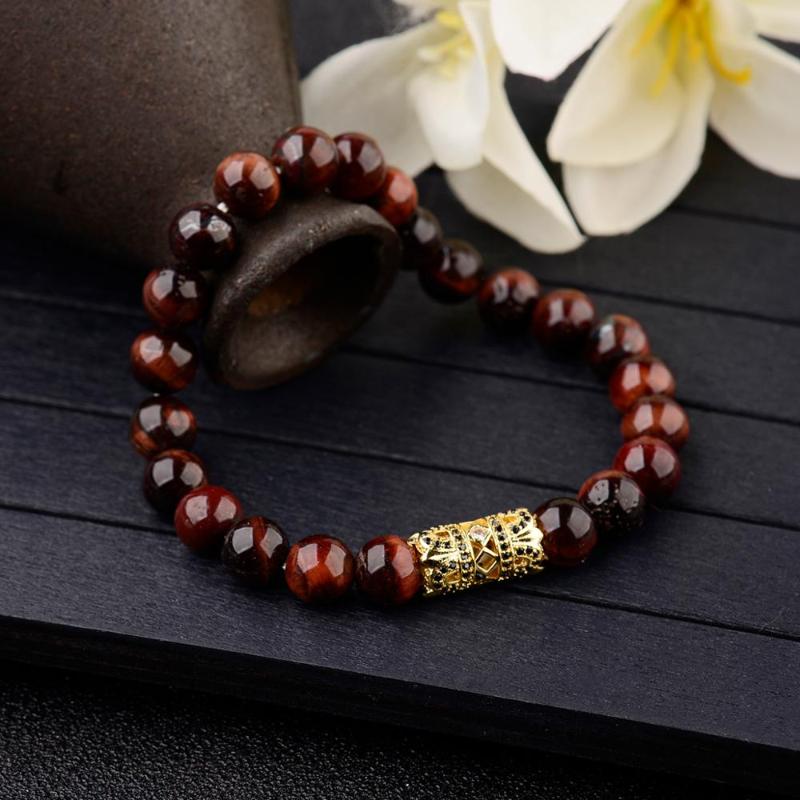 

Russian Men's Luxury Noble Beaded Bracelet Natural Stone Tiger's Eye Beaded Fashion Zircon Beads Decorative Bracelet 2020 Gift