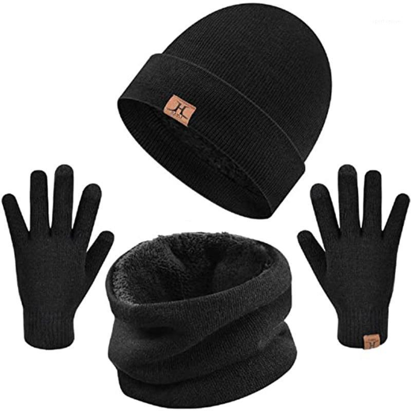 

Unisex Autumn Winter Warmer Set Solid Color Plush Beanie Cap Knit Scarf Gloves set1