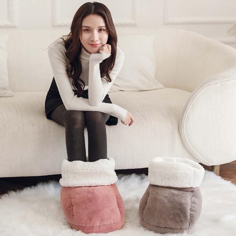 

220V 20W Electric Feet Heater Washable Foot Winter Warmer Shoes Plush Heating Warm Boot, Brown