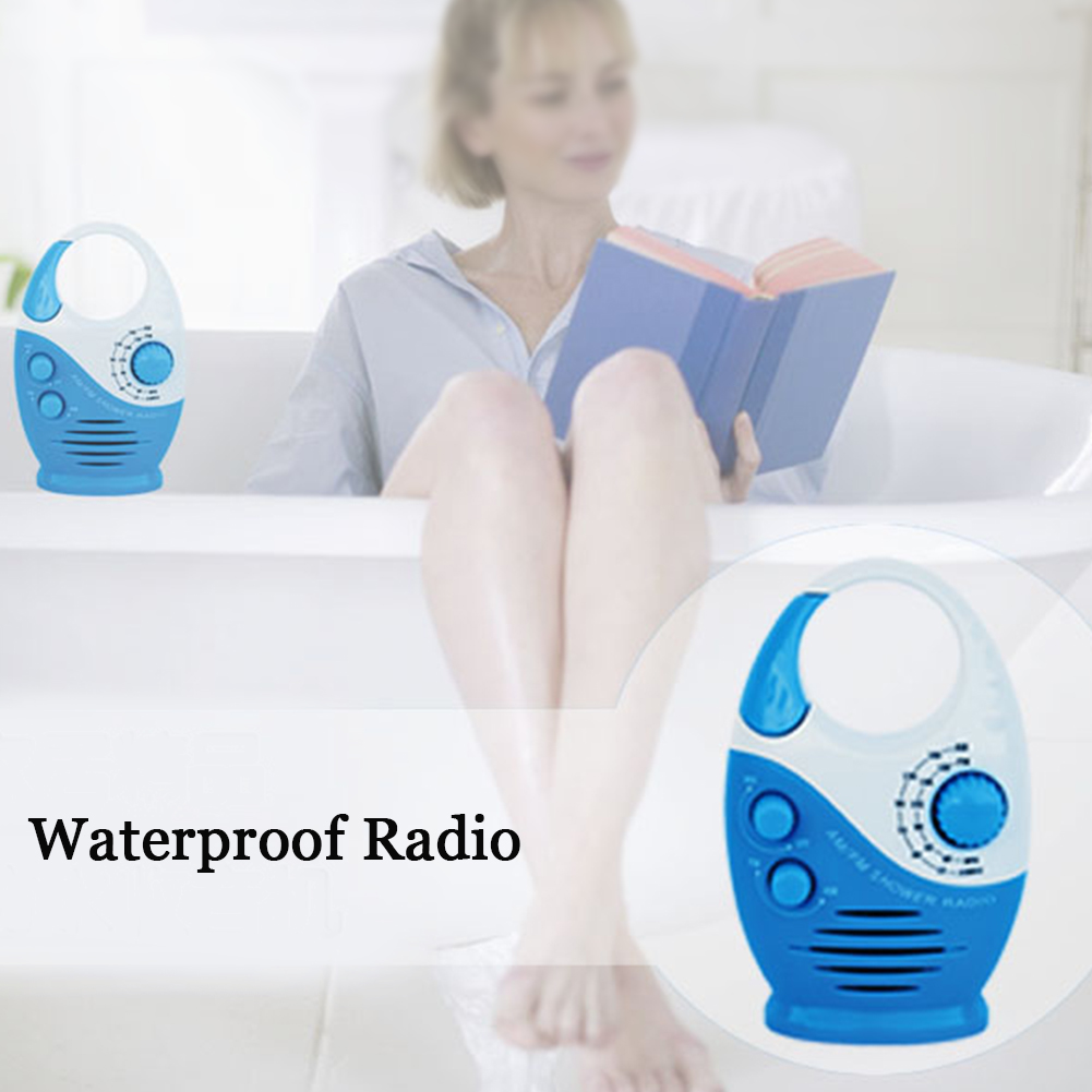 

Speaker Hanging Button Insert Card Portable Music Bathroom Battery Powered AM FM Waterproof Top Handle Shower Radio Mini