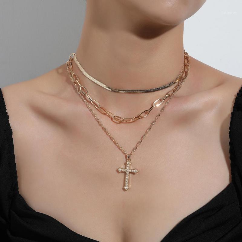 

Fashion Cross Pendant Necklace For Women Multi Layer Gold Silver Color Chokers Necklace On Neck Collar Bijoux Gift1
