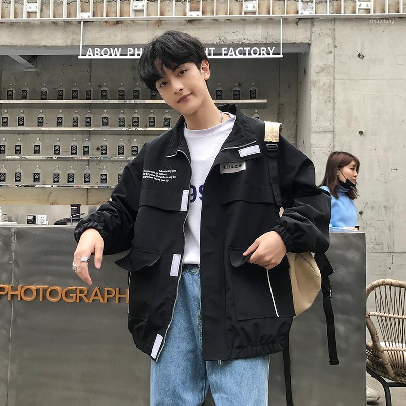 

2020 spring and autumn clothes Men Jacket Size 5XL Outwear Hooded Coat Slim Parka men's hooded fashion printed jacket Solid colo1, Black