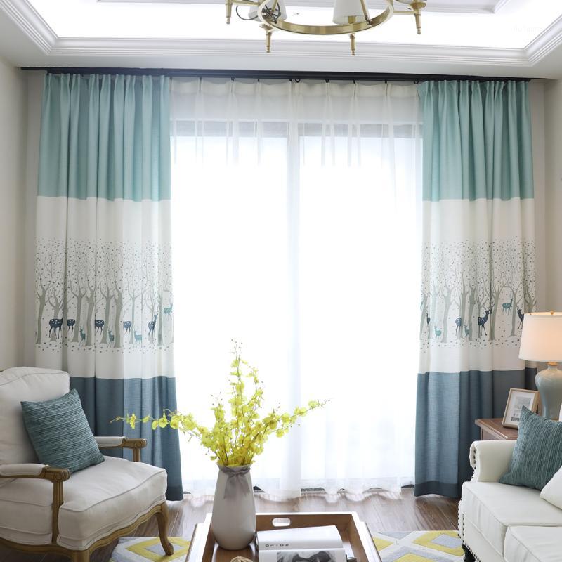 

Interior decor semi-blackout window curtains for living room, cotton linen deer pattern children bedroom curtain (#LRXL1801)1, Yellow