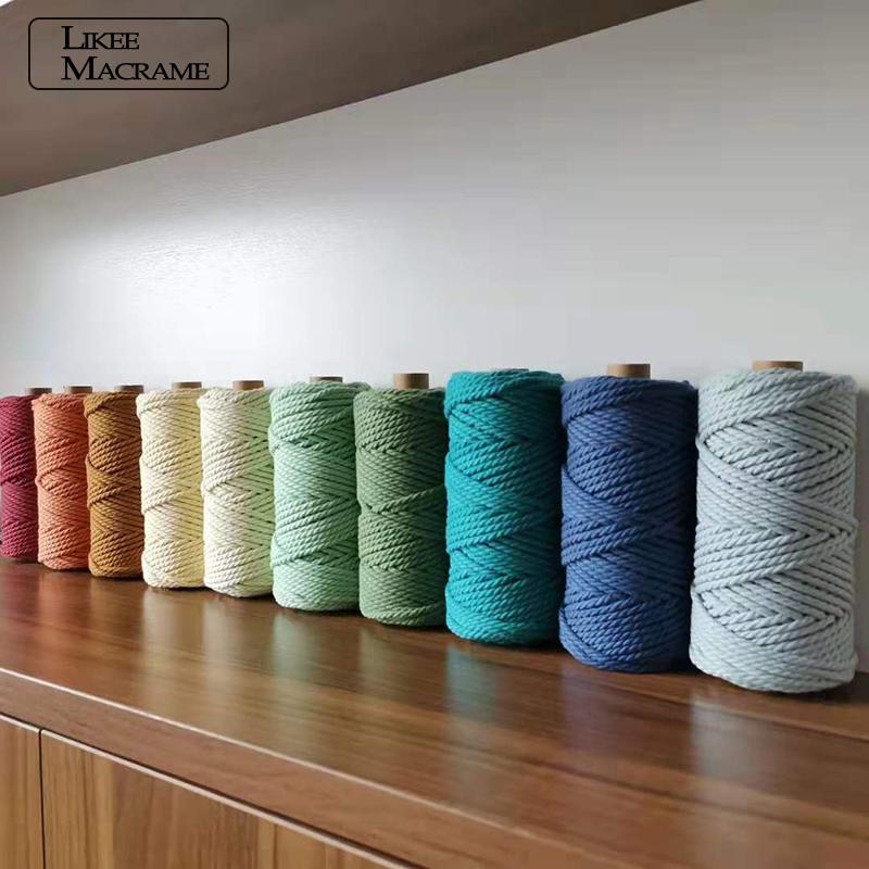 

100% Cotton 4mm Macrame Cord Colorful Cord Rope Twisted Craft String DIY Home Textile Wedding Decorative supply 54 yards, White