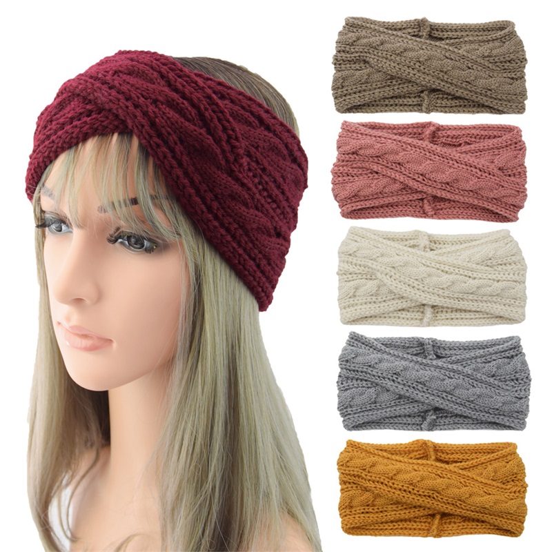 

Fashion Ladies Knitted Twist Cross Wool Headband Ear Protection Headgear Hand-woven Headband Warm Autumn and Winter Hair Accessories