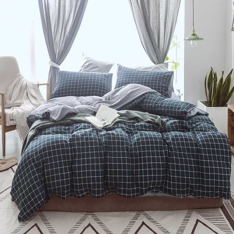 

Choiceness Plaid Bedding Set  Queen King Size Bed Linen Cartoon Black Blue Duvet Cover Set Cute Bed Sheet Kids Bedding, Colour 3