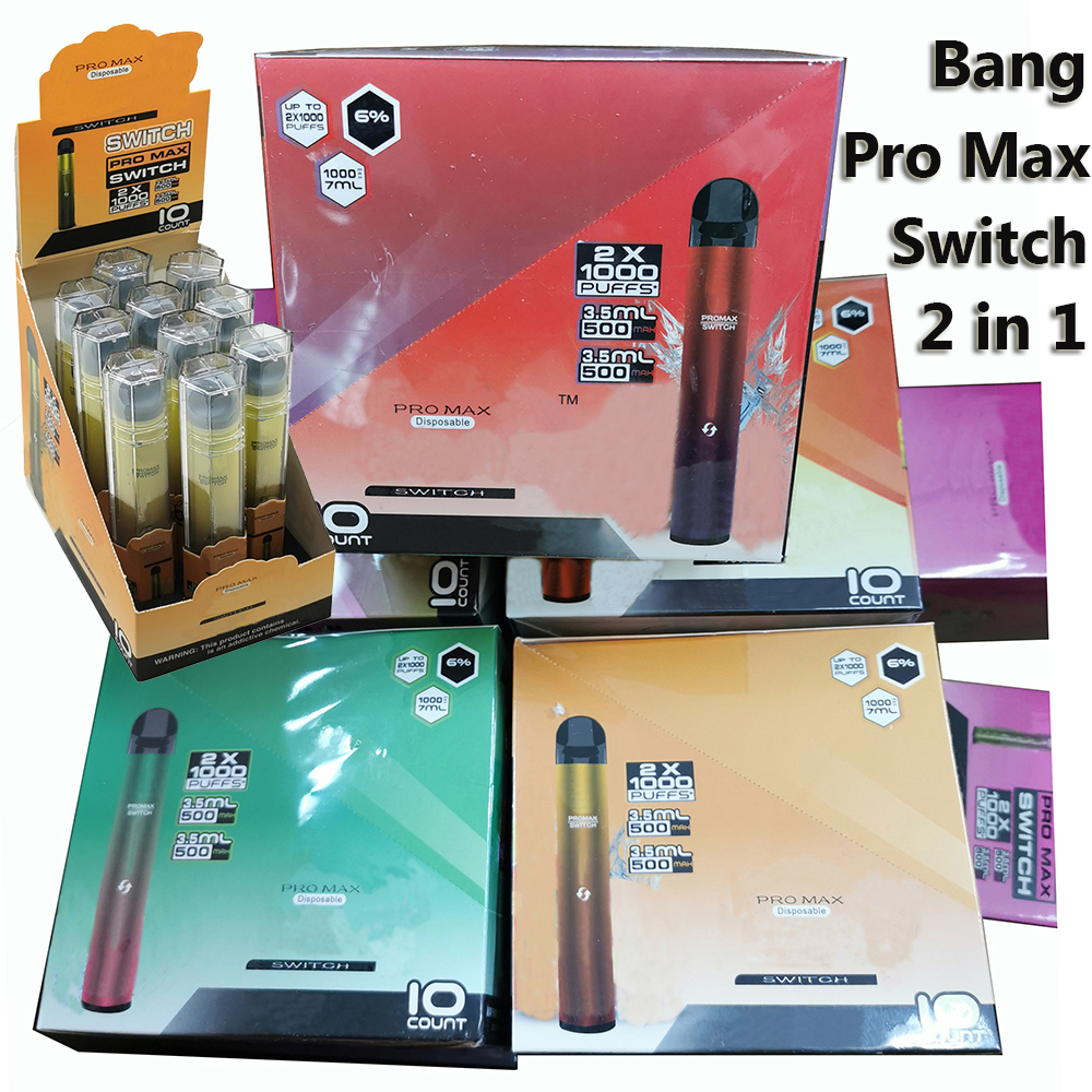 

BANG Switch 2in1 Disposable Vape 2 in 1 Electronic Cigarette PRO MAX 2000 Puffs Dual-FLA E-Cigs 6% Device 15 Plus 15 Colors Desechables