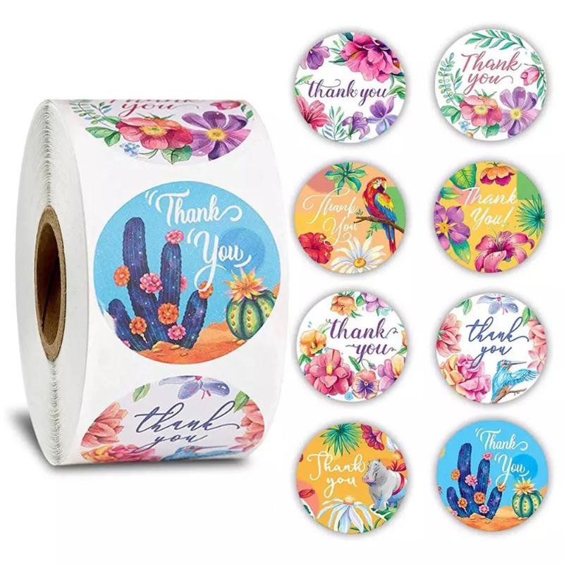 

500pcs 1Inch Floral Thank You Stickers Round Animal Label Handmade Envelope Stationery Thank You Sticker