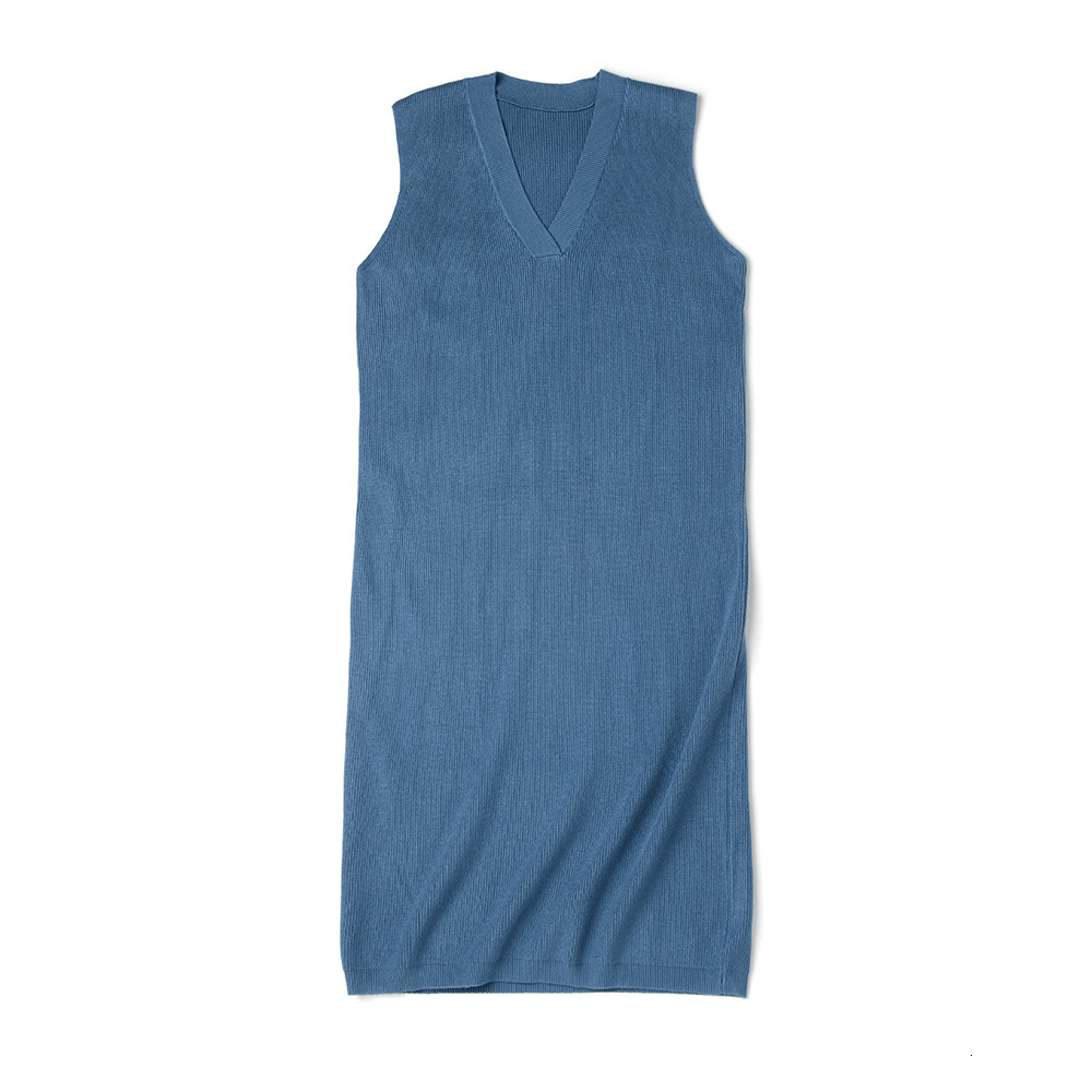 

2021 New Chic Casual Winter Oversize Straight Sleeveless Sweater Women Thick Knit Midi Dress Female Split Side Loose W8fb, Blue