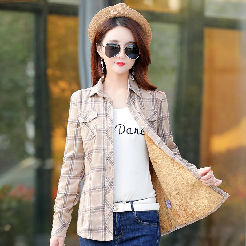 

Women Coats Winter Warm Thick Cotton Blouses Camisa Long Sleeve Casual Plaid Flannel Velvet Shirt Top Large Plus Size 5XL Blouse, Gl8898-1